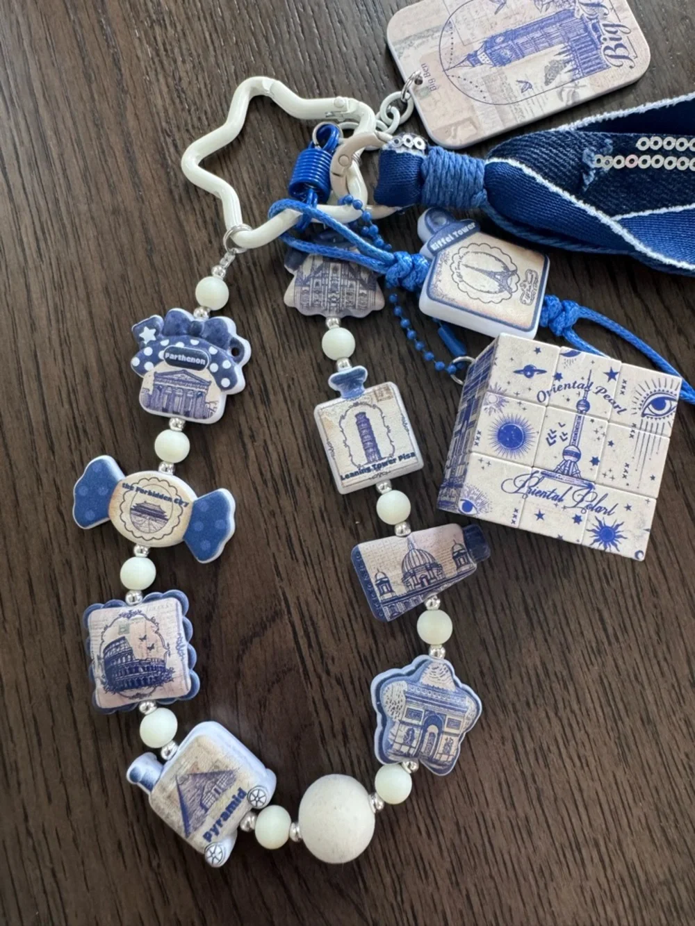 NEW Blue Travel London Paris Charm Keychain Tassel